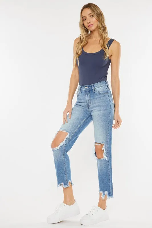 KanCan High Rise Distressed Mom Jean