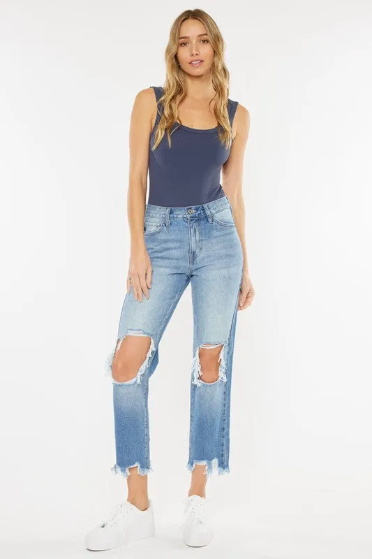 KanCan High Rise Distressed Mom Jean