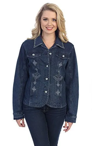 Katina Marie Diamond Crystal Black Denim Jacket Long Sleeve Rhinestone Accents