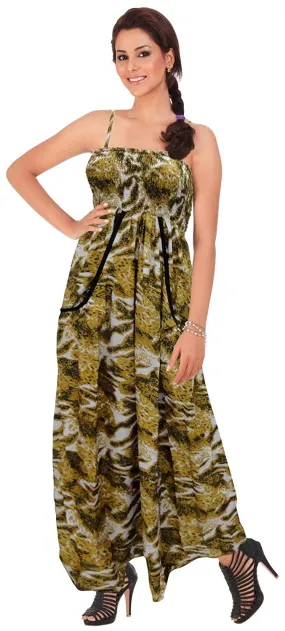 LA LEELA Soft  Printed Aloha Beach  Length Knee Tube Dress Brown 1915 One Size