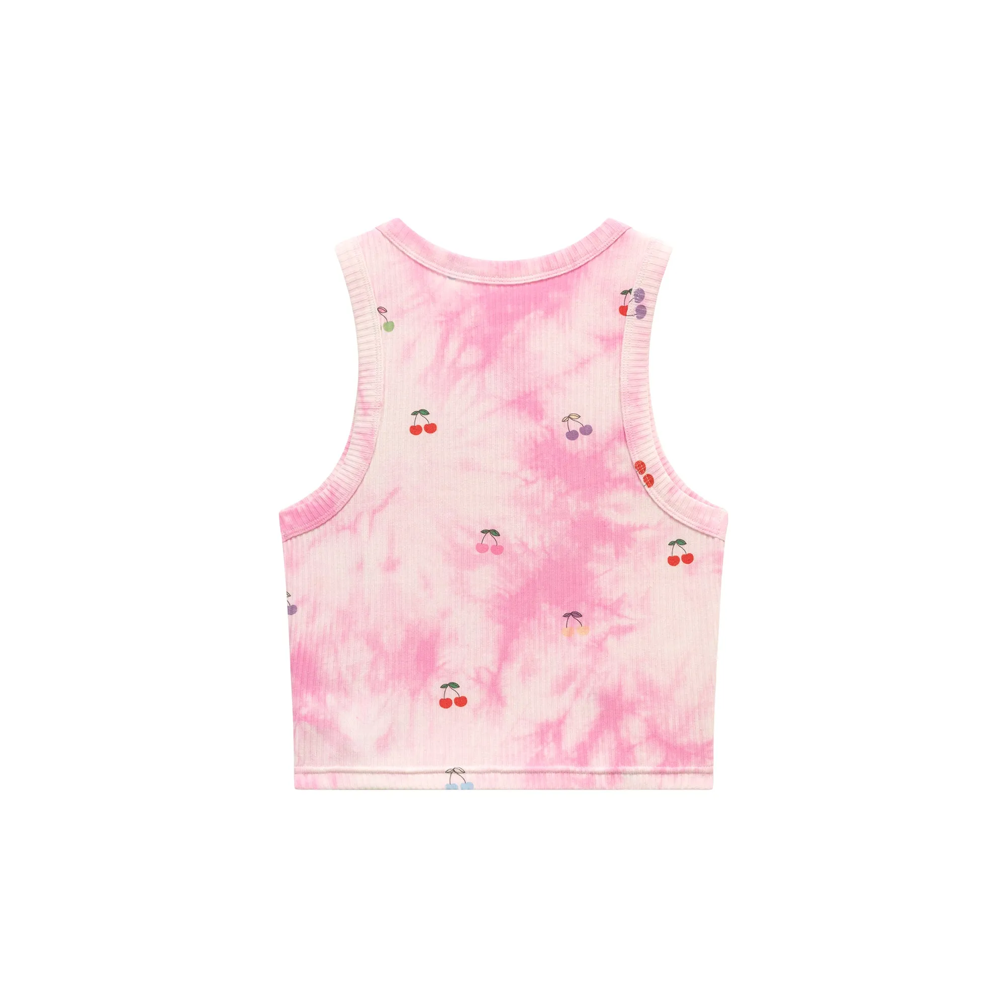 Light Tie Dye Printed Cherries Crop Sleeveless Top