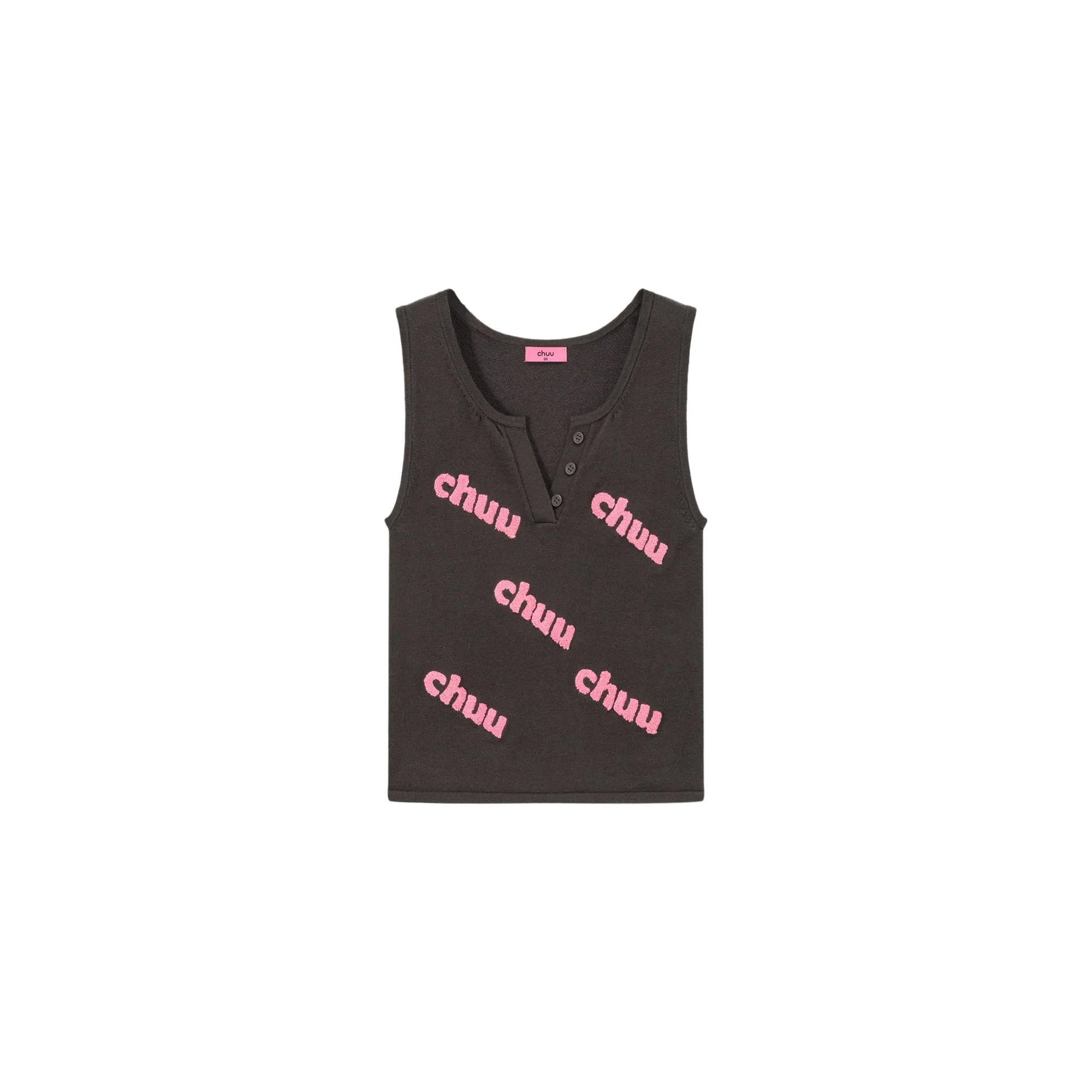 Logo Color Lettering Button Sleeveless Top