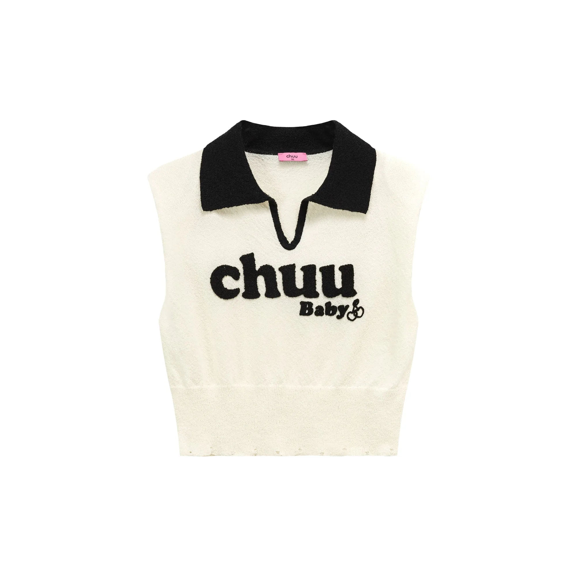 Logo Open Collar Cropped Knit Top