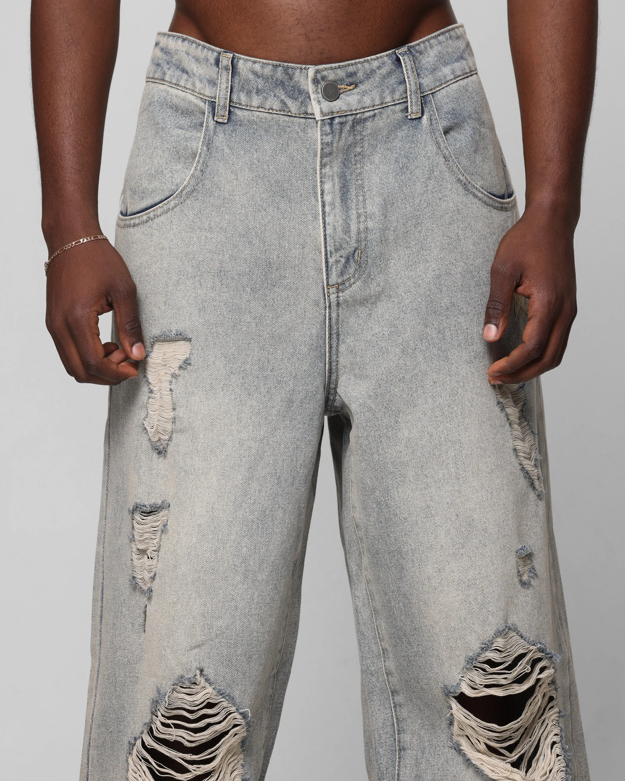 Loiter Star Layered Distressed Jeans Washed Blue