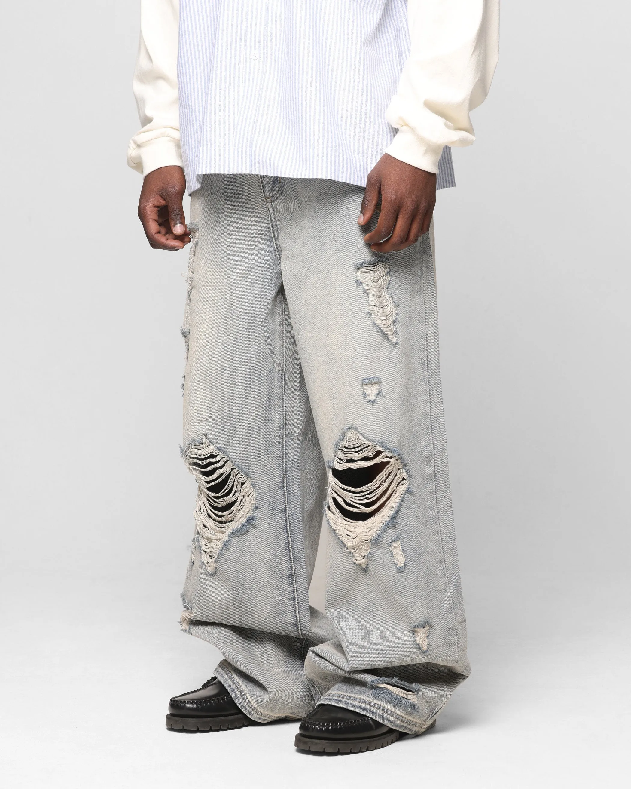 Loiter Star Layered Distressed Jeans Washed Blue