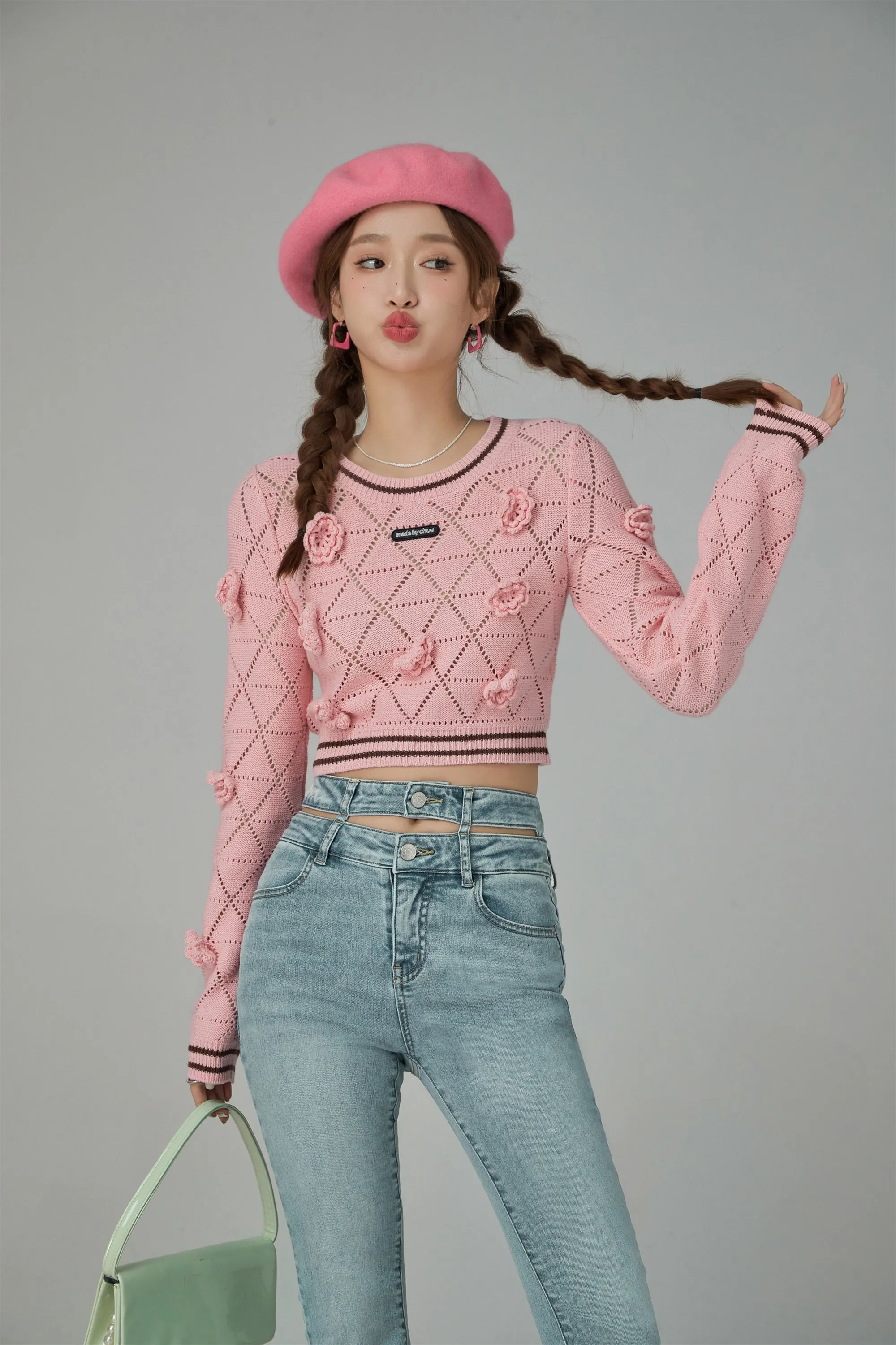 Lovely Flowers Crop Knit Top