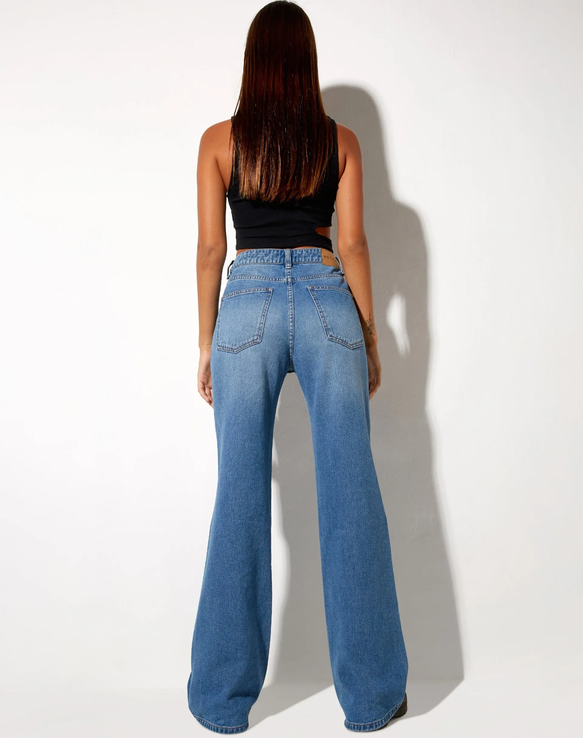 Low Slung Jeans in Blue Wash