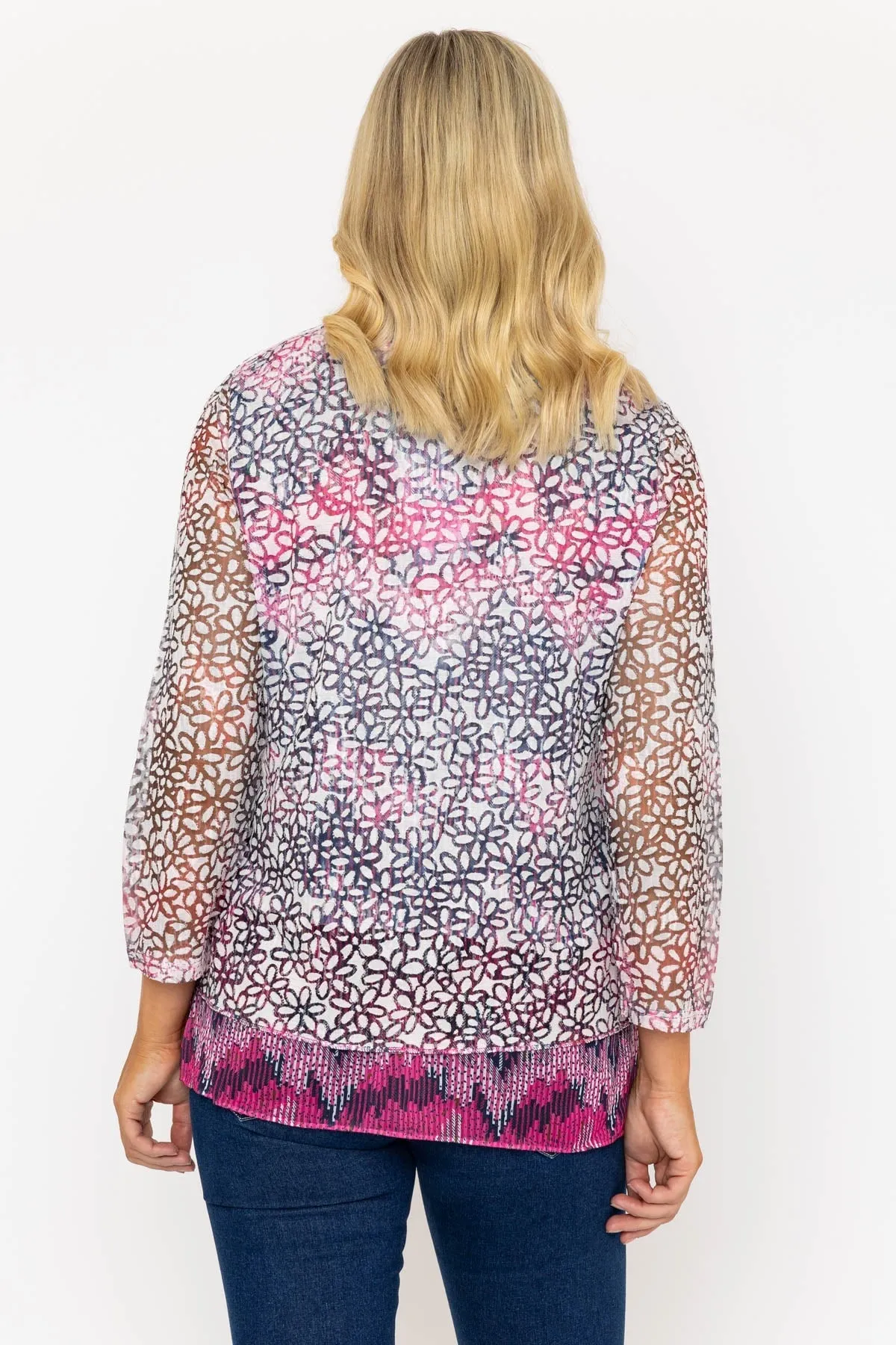 Magenta Pink Dovore Printed 3/4 Sleeve Top