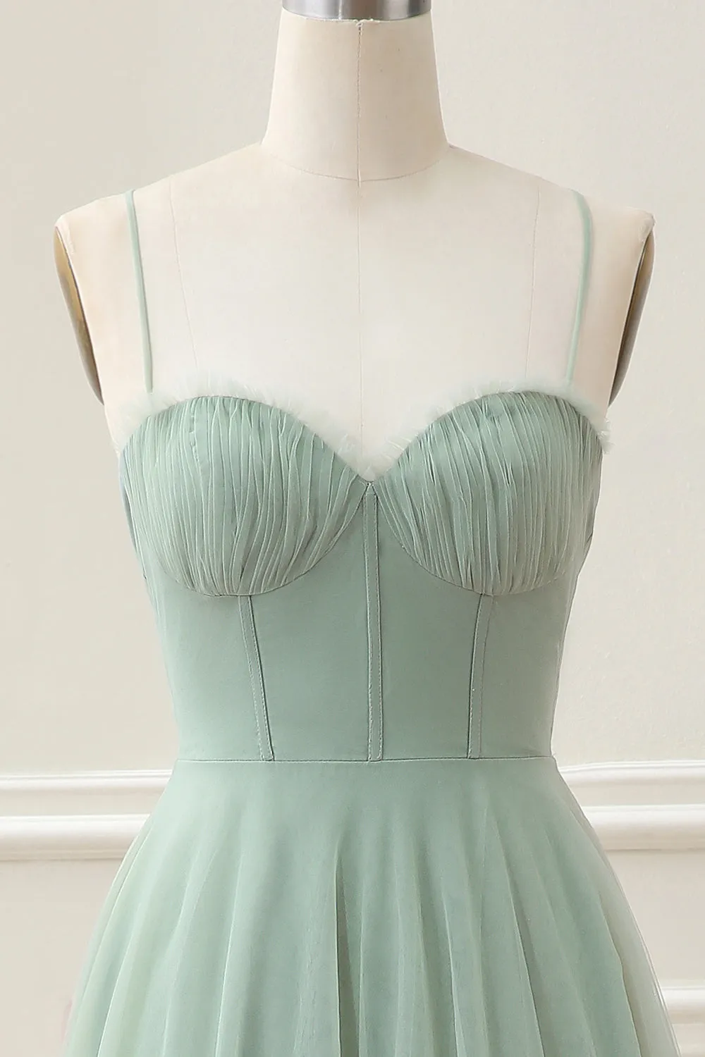 Matcha A Line Spaghetti Straps Corset Tulle Tea-Length Dress