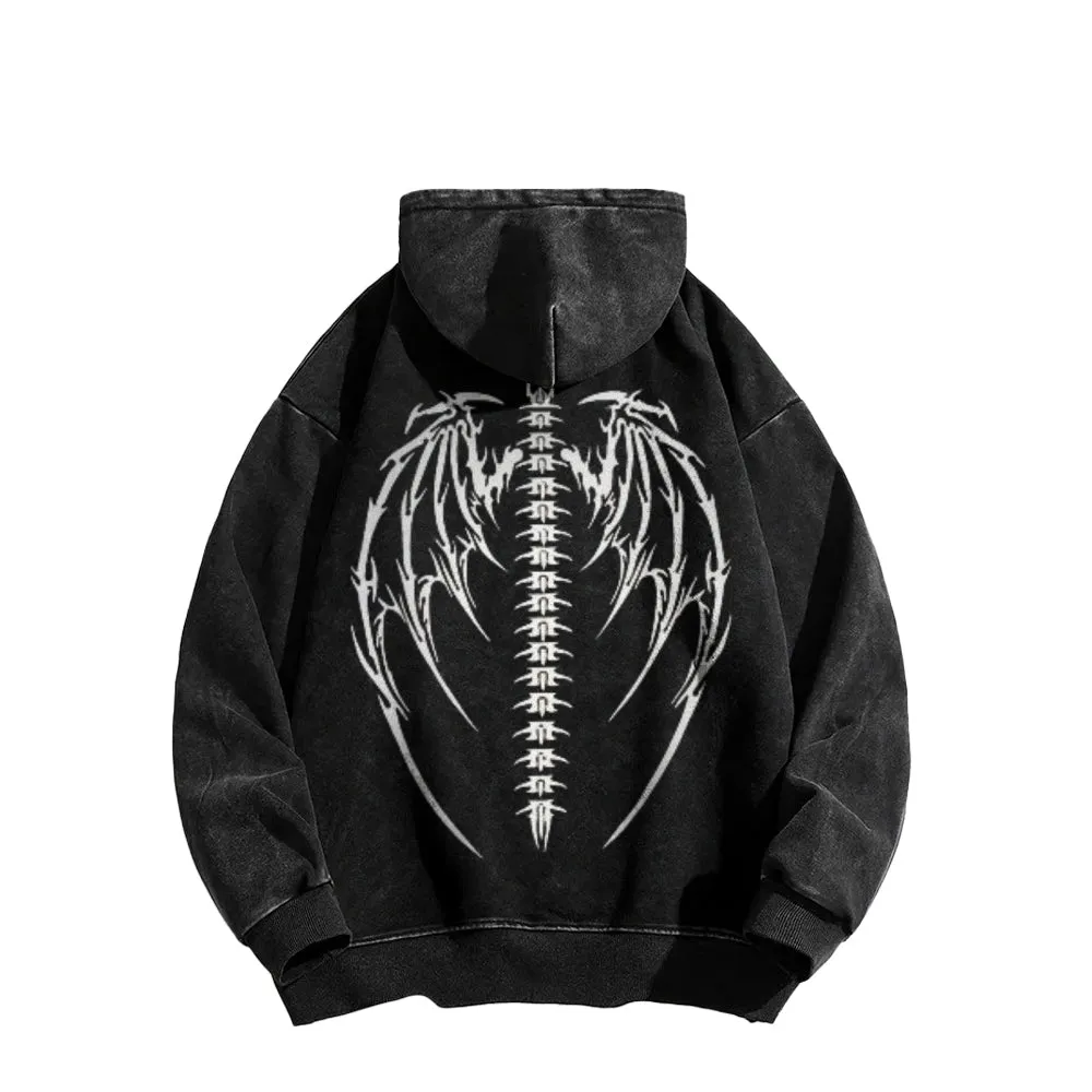 Mens Vintage Winged Skeleton Graphic Hoodies