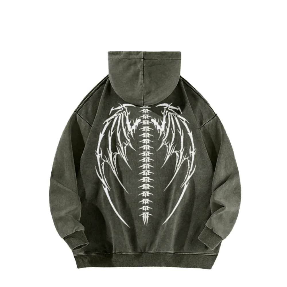 Mens Vintage Winged Skeleton Graphic Hoodies