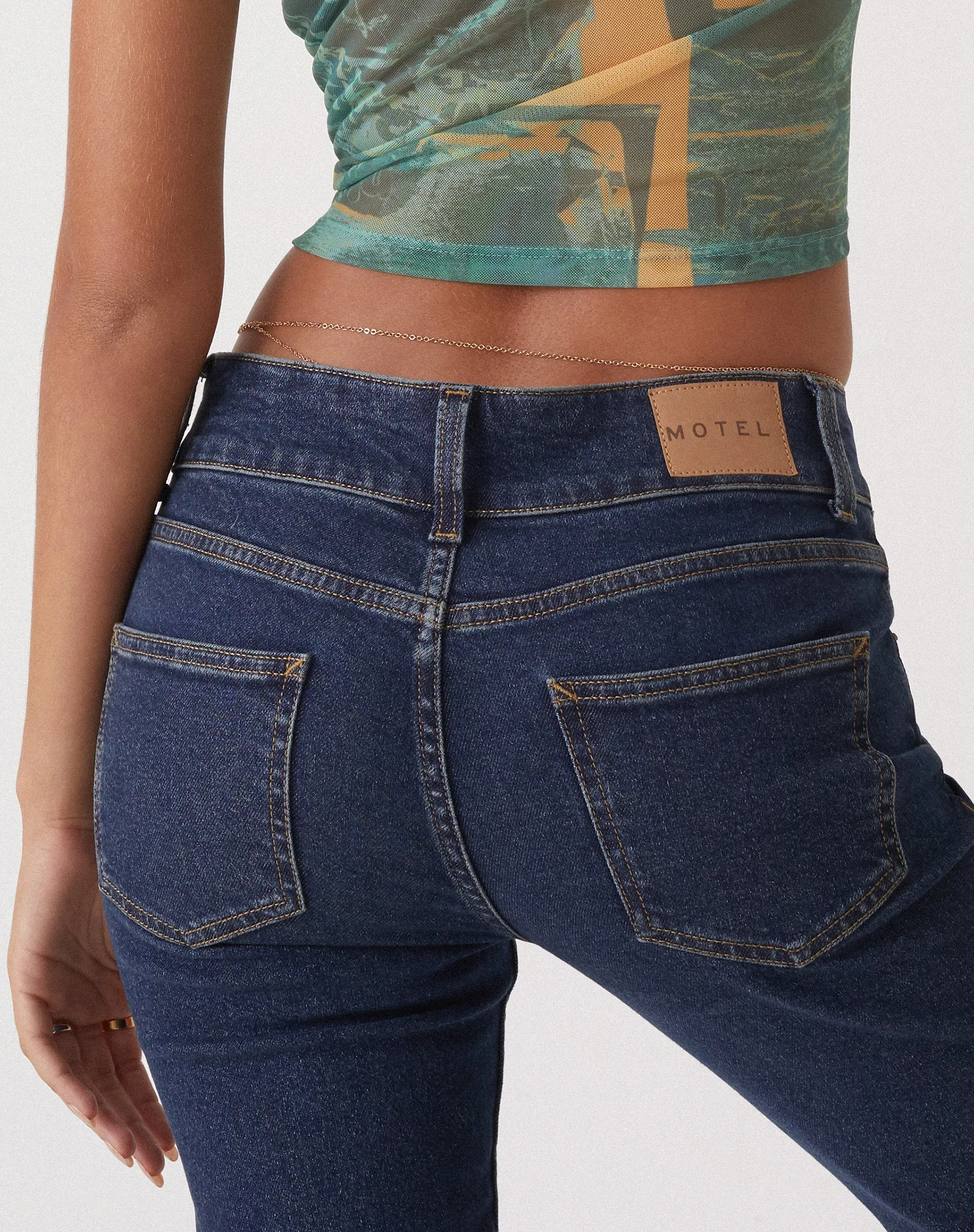 MOTEL X OLIVIA NEILL Low Rise Bootleg Jeans in Dark Vintage Wash