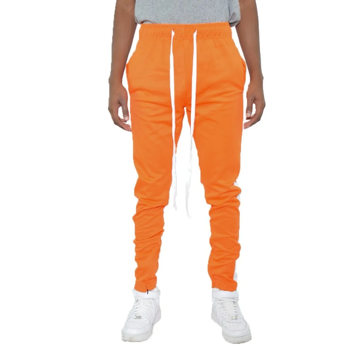 Orange & White Slim Fit Track Pants