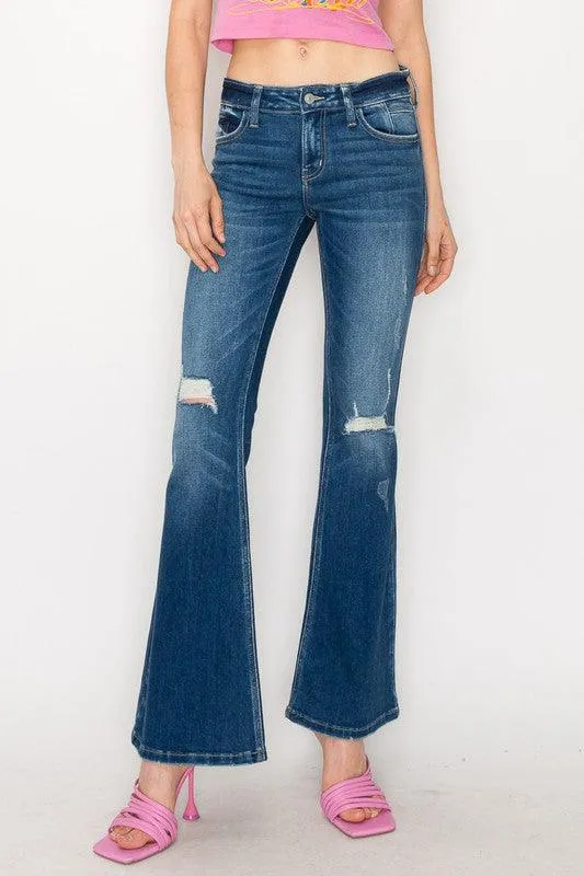 PLUS SIZE - LOW RISE STRETCH VINTAGE FLARE JEANS