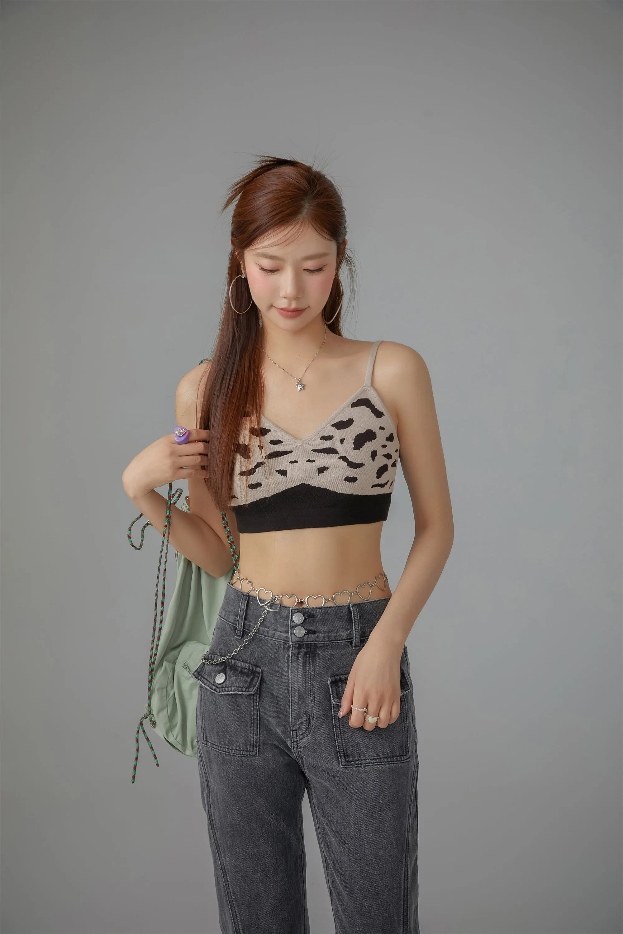 Printed Sleeveless Knit Bralette Top