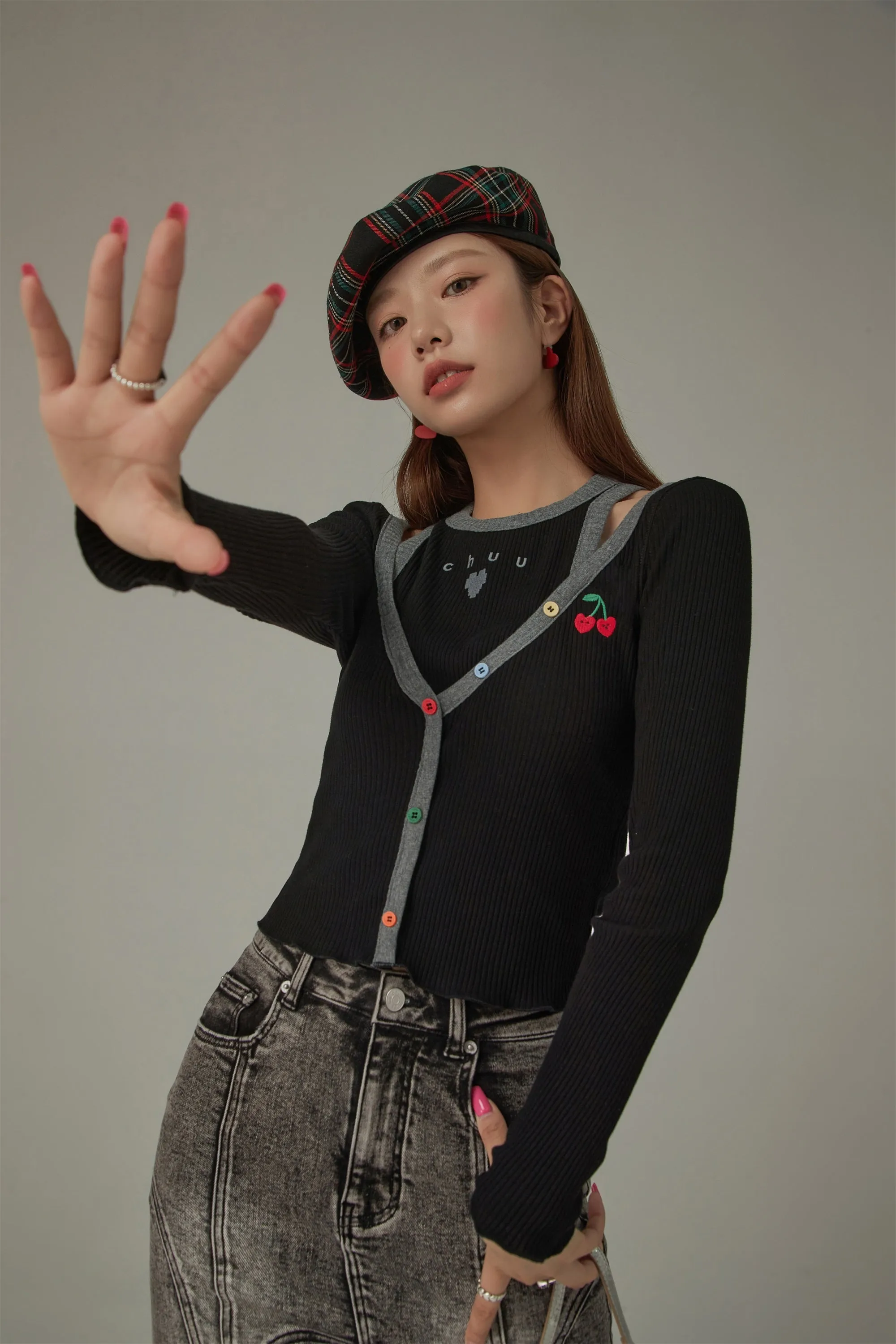 Rainbow Button Logo Layed Long Sleeve Top