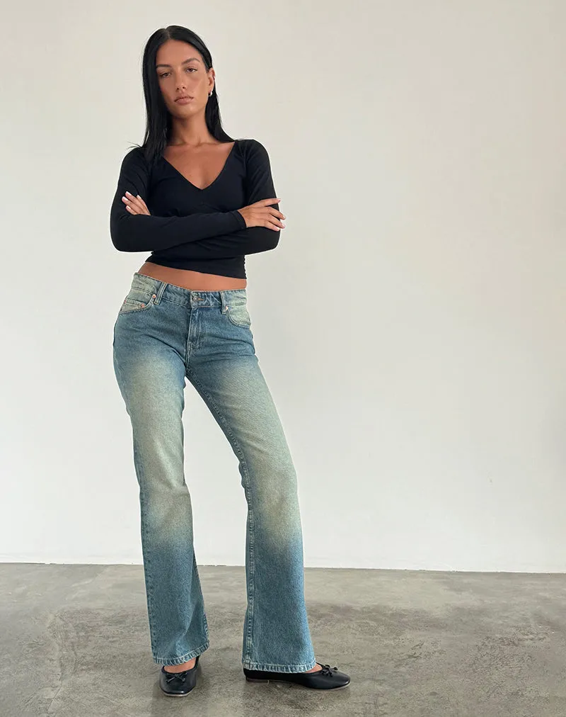 Rigid Low Rise Flare Jeans in Sea Green