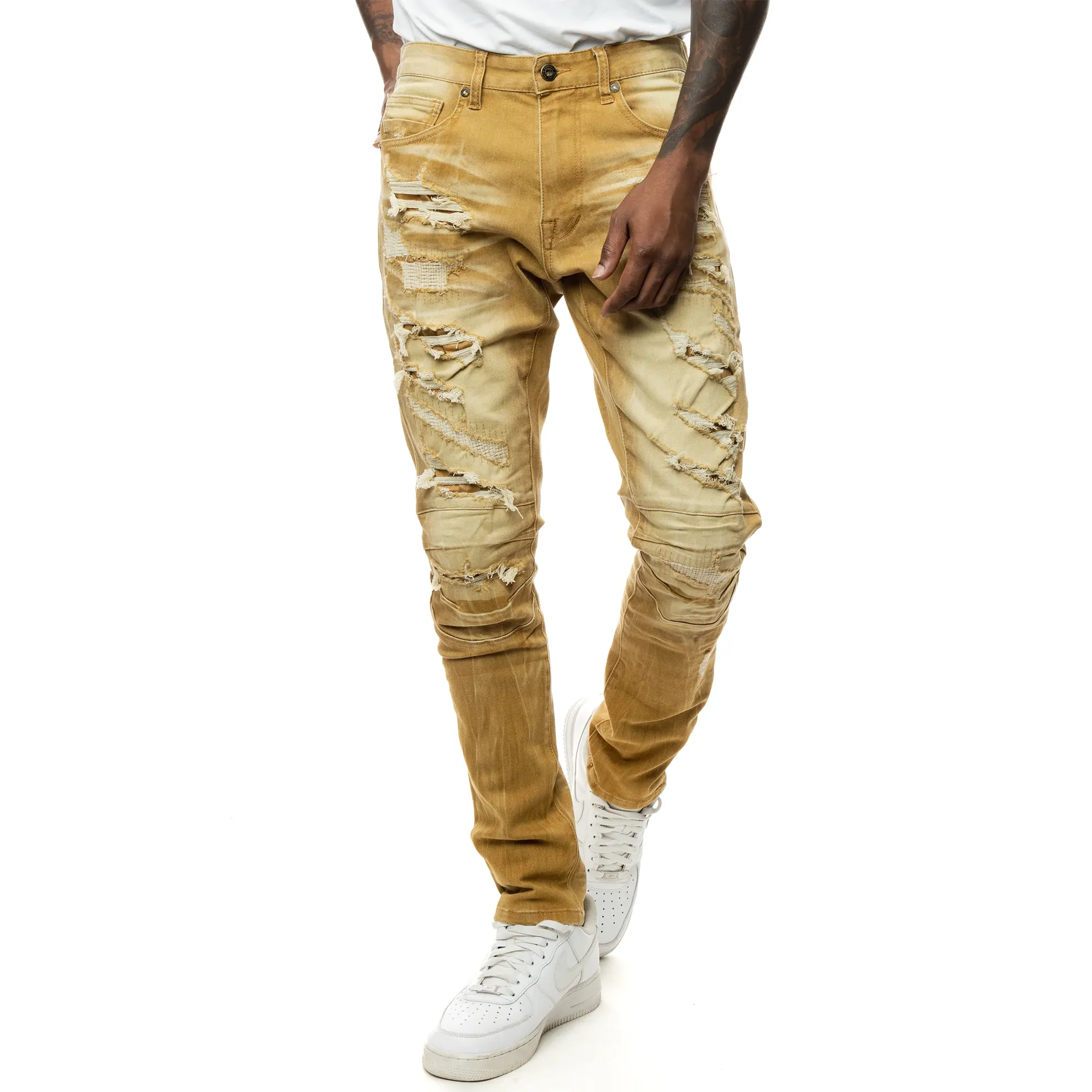 Smoke Rise - "ELLIOTT" Heavy Rip & Repair Jeans in Timber