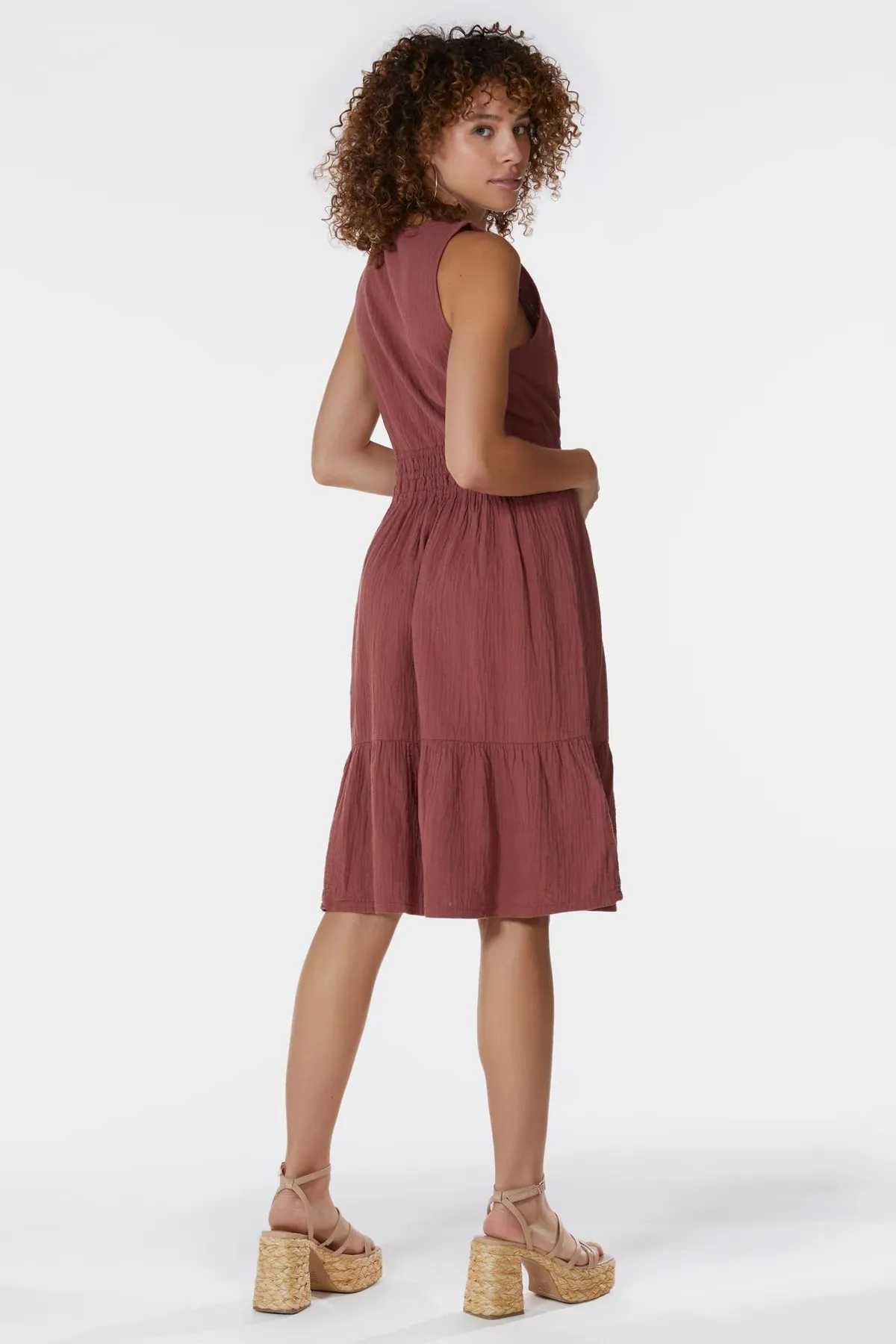 Split Neck Tassle Midi Dress