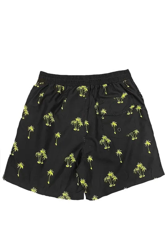 TEEK - Black Palm Tree Print Swim Shorts