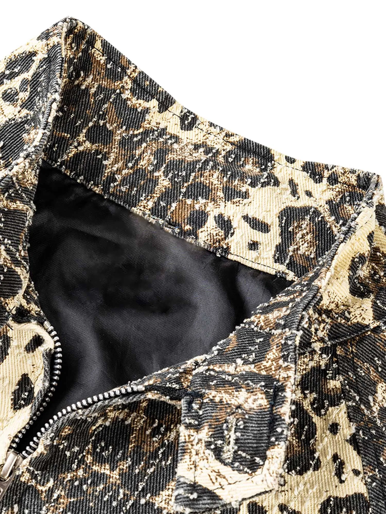 Thesupermade Retro Leopard Printed Denim Jacket