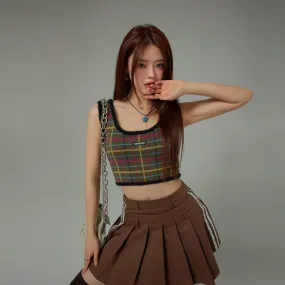 U-Neck Check Sleeveless Crop Top