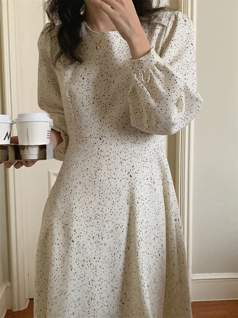 Wjczt Cute Puff Sleeve Floral Chiffon Long Dresses Women Spring Loose Elegant O Neck Dress Female Korean Beach Dress