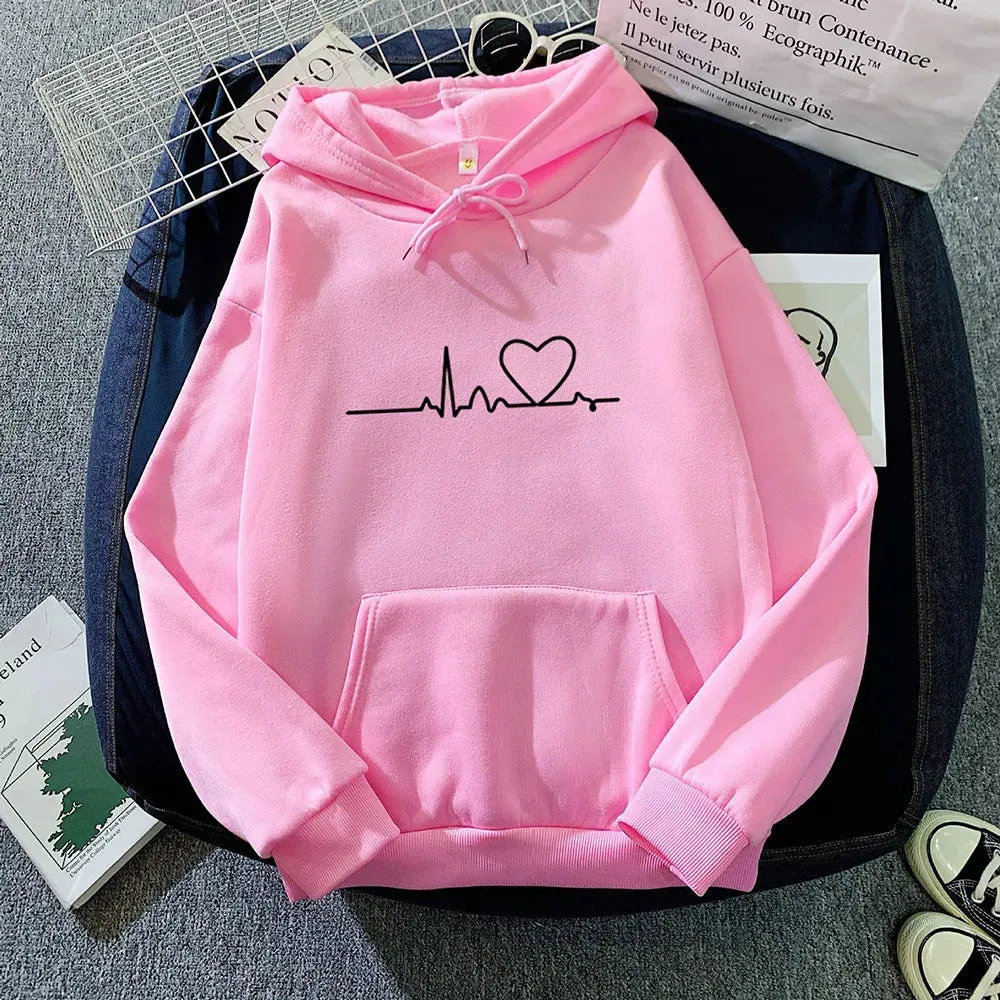 Women Casual Print Loose Hoodies Spring Long Sleeve Hooded Sweatshirt Harajuku Simple Tops Lazy Style Pullover 2023 Streetwear