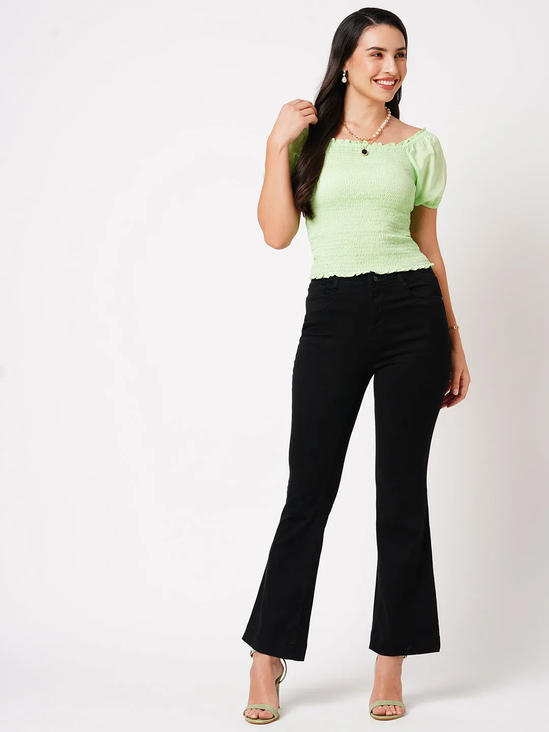 Women High-Rise Mini Wide Flare Jeans