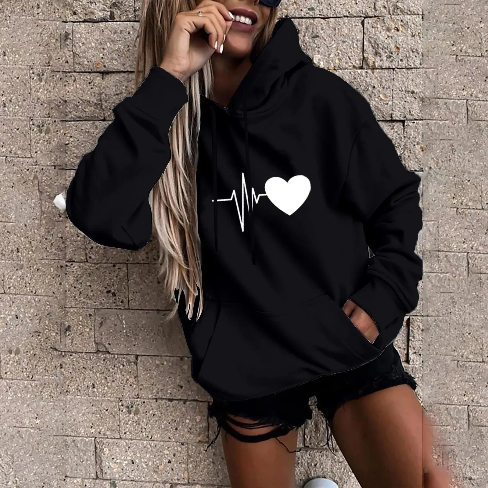 Women's Pullover Fashion Casual Fun Print Hooded Sweatshirt Loose Sports Tops Pullover